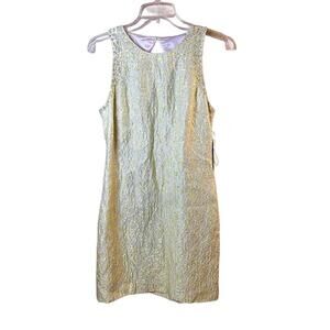 Kay Unger New York Citron Yellow Jacquard Sequin Cocktail Shift Dress Size 10